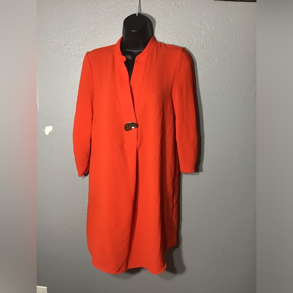 ZARA Orange Dress Size XS  Golden Metal Button